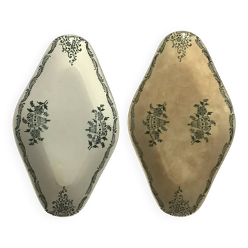 Two earthenware dishes from Sarreguemines Saint Amand - Terre de Fer - Floral decoration