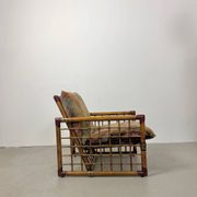 Chaise longue italienne des années 1970 en bambou, rotin, laiton et tissu style Liberty