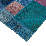 Handwoven oriental overdyed 200 cm x 295 cm blue patchwork carpet