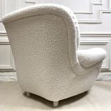 Vintage 80s shell armchair in curly wool