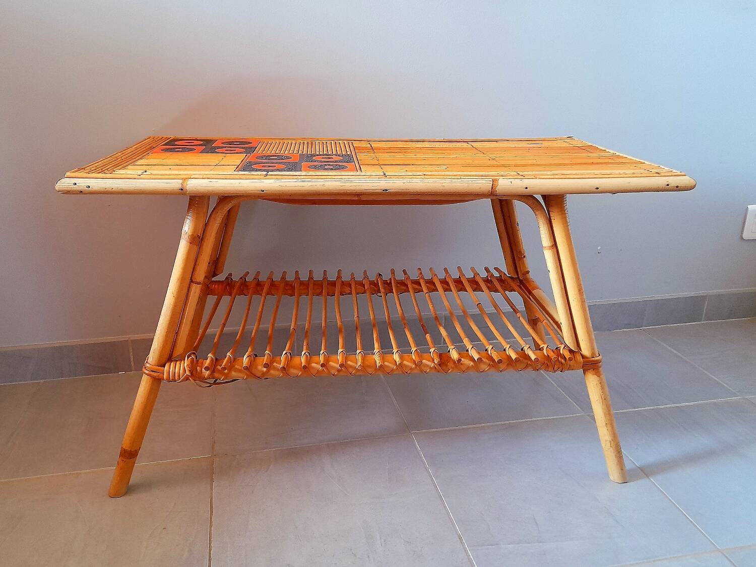 Rattan table, Audout Minet / Capron 1950