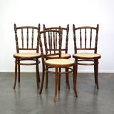 Set of 4 very charming antique Thonet bistro chairs with new matte seats
