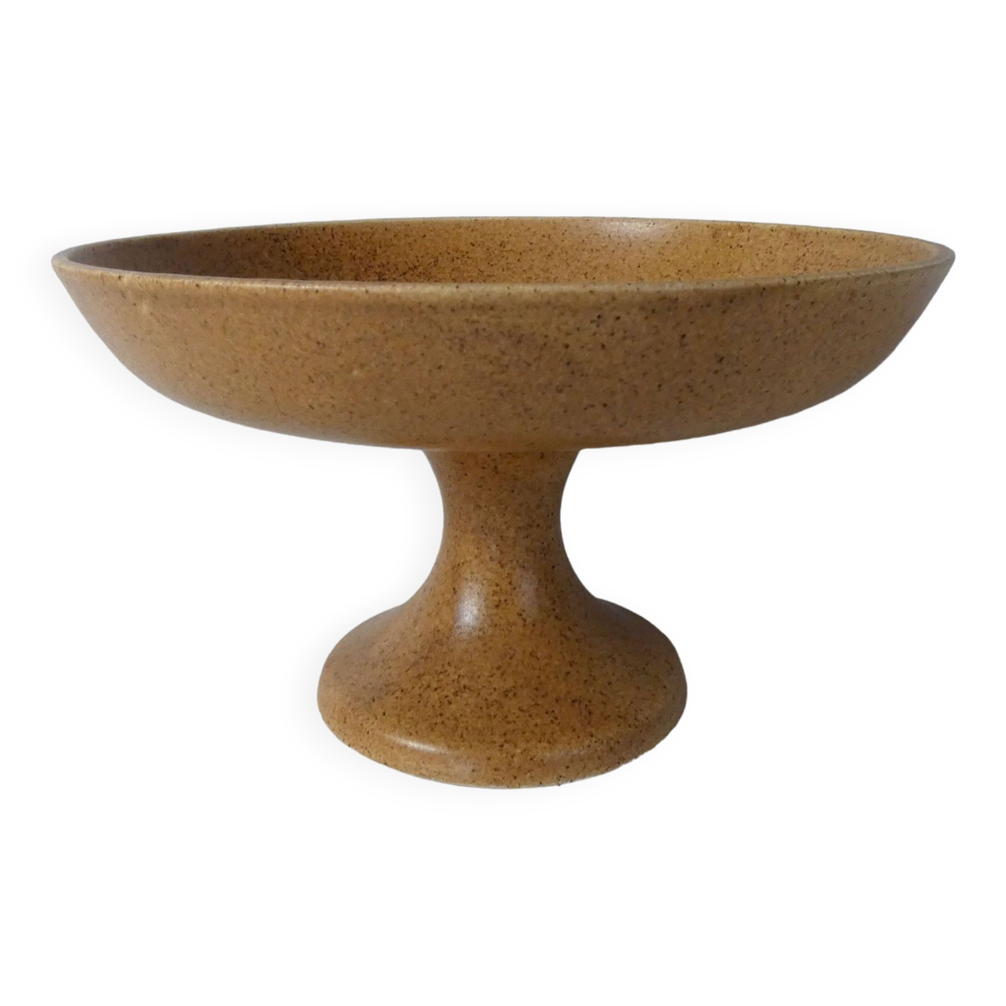 old large stoneware compotier plate on vintage foot