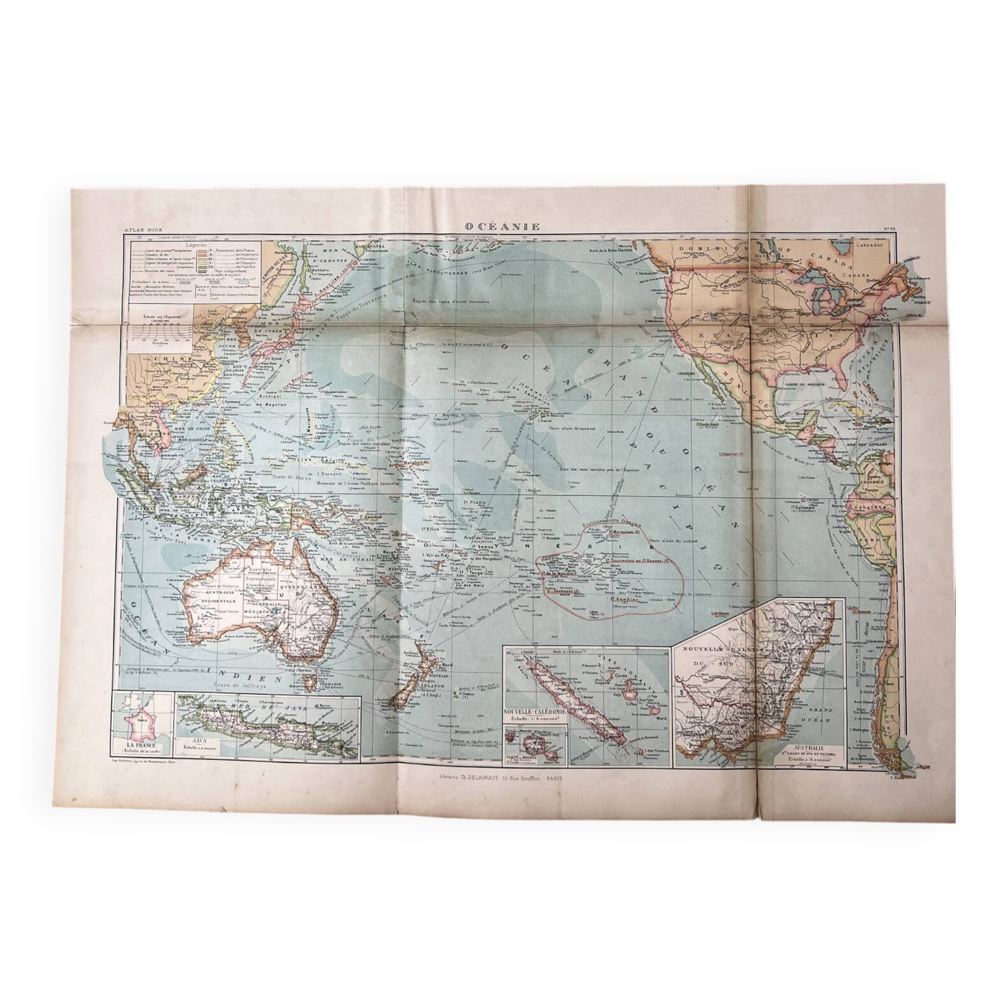 Carte ancienne Océanie 69x48cm