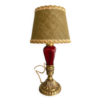 Lampe bronze, câble 2 M tissu neuf, abat-jour