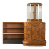 Unique Art Deco display cabinet from the 1930s with open bookshelf from the 1960s