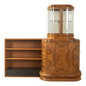 Vitrine Art Déco unique des années 1930 avec étagère ouverte des années 1960.