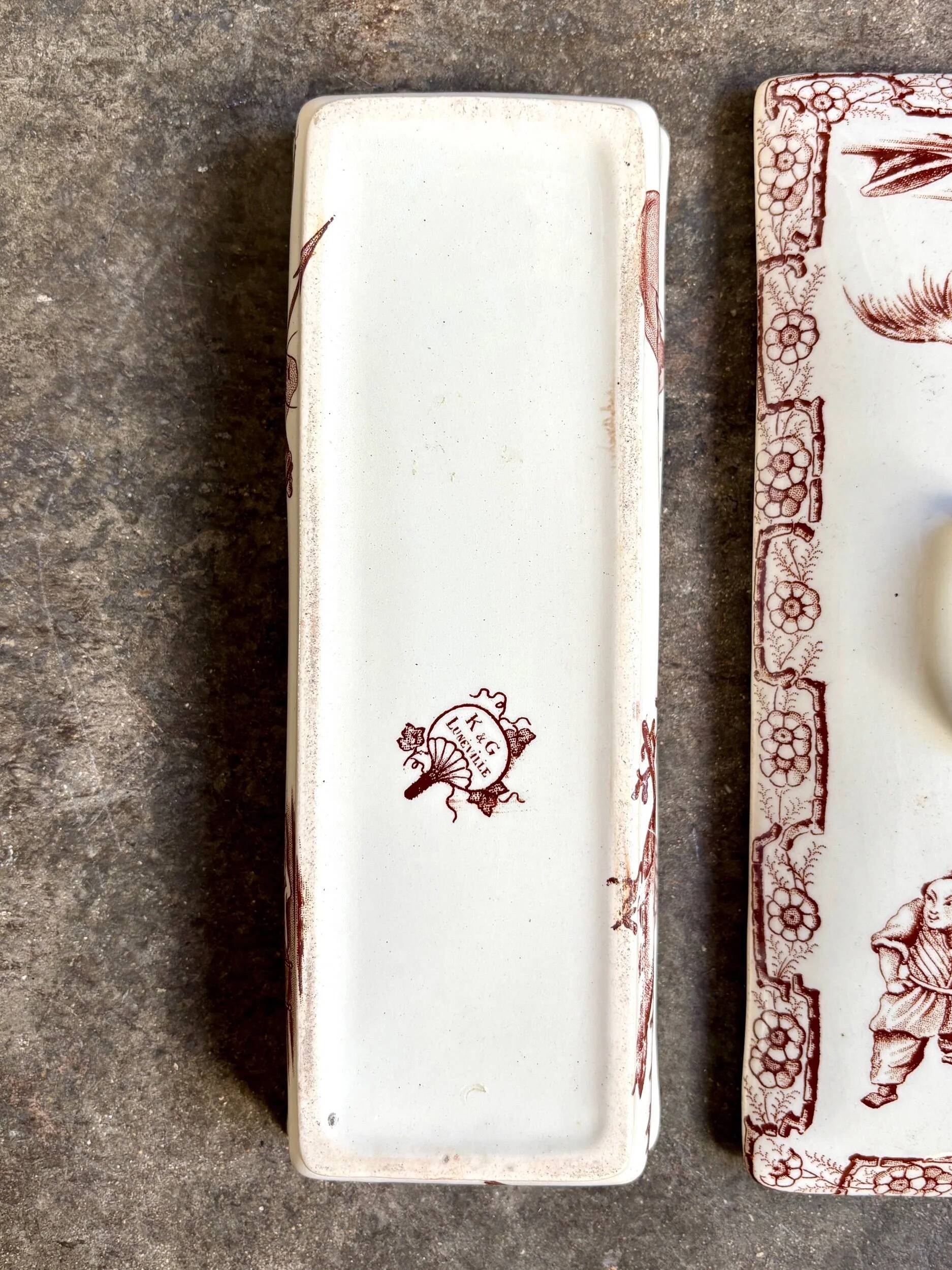 K&G Lunéville comb box in brown ironstone