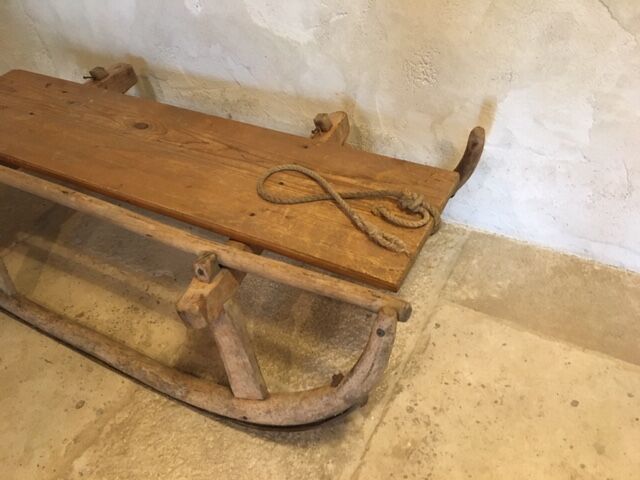 A sled old 19th century deco chalet vintage wood mountain Savoie french alp alps