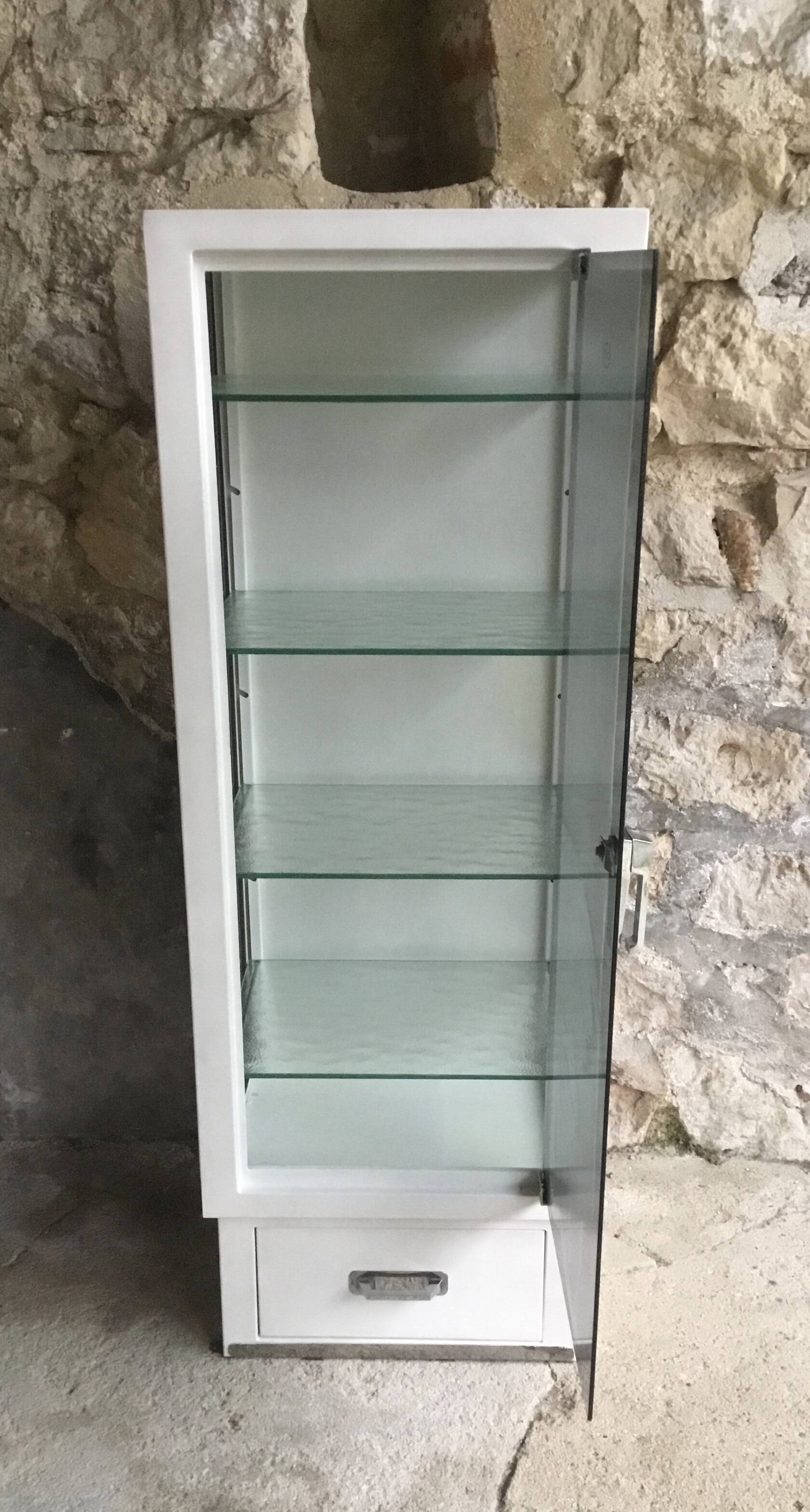 White lacquered metal medical display case - vintage 1960