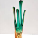 Green and Amber Murano Glass Centerpiece Vase, Italy