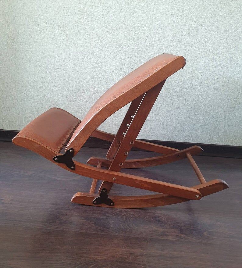 70s wooden folding footrest