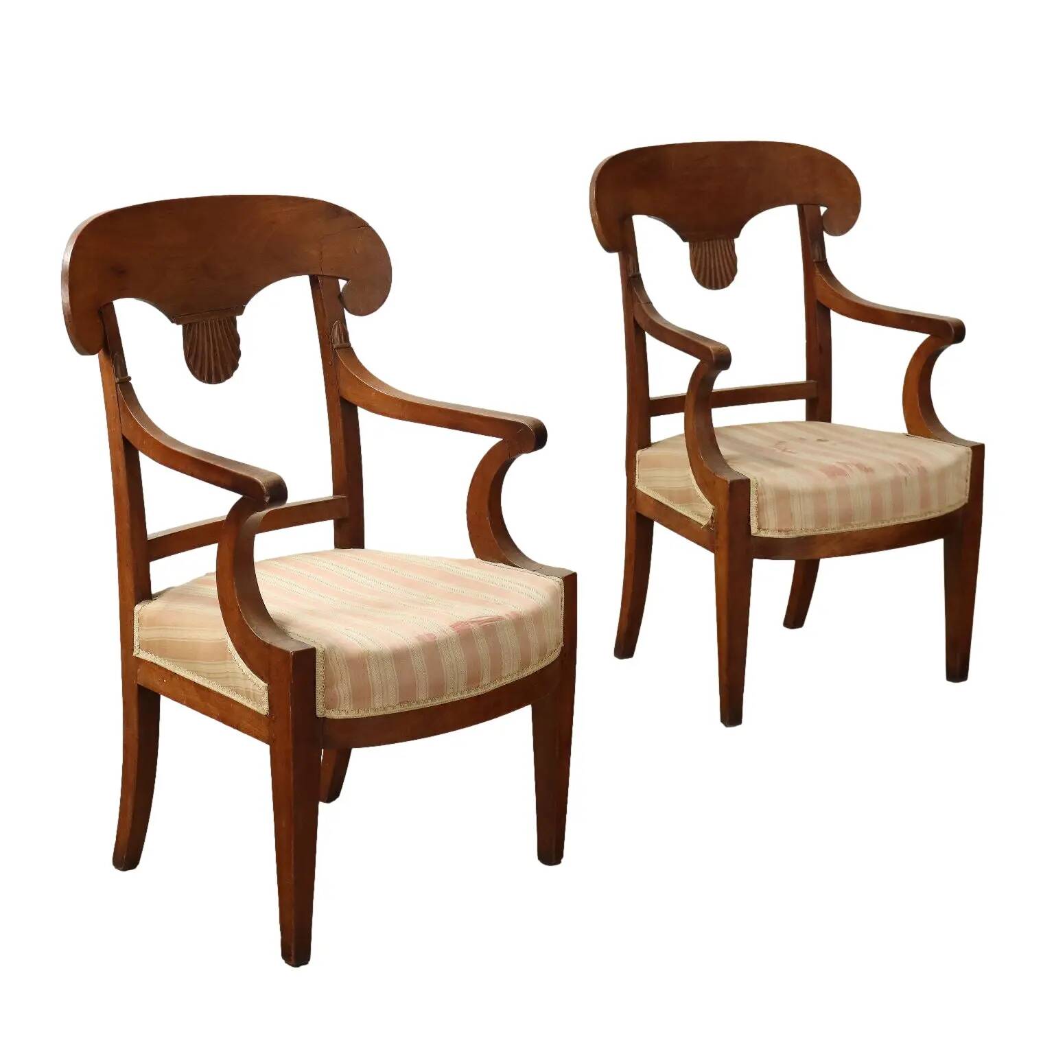 Paire de fauteuils Directoire anciens en merisier et tissu XVIII-XIX siècle