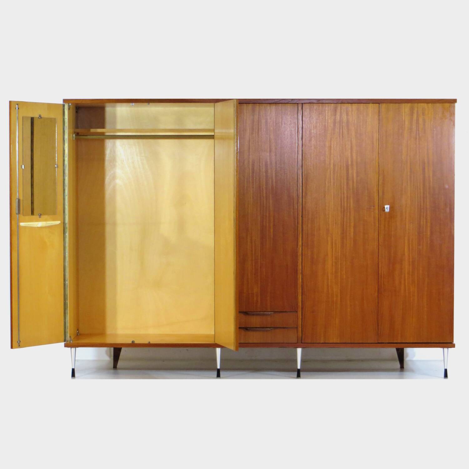 XL Vintage mid century modern 5-door wardrobe in teak, Italian style 1960s