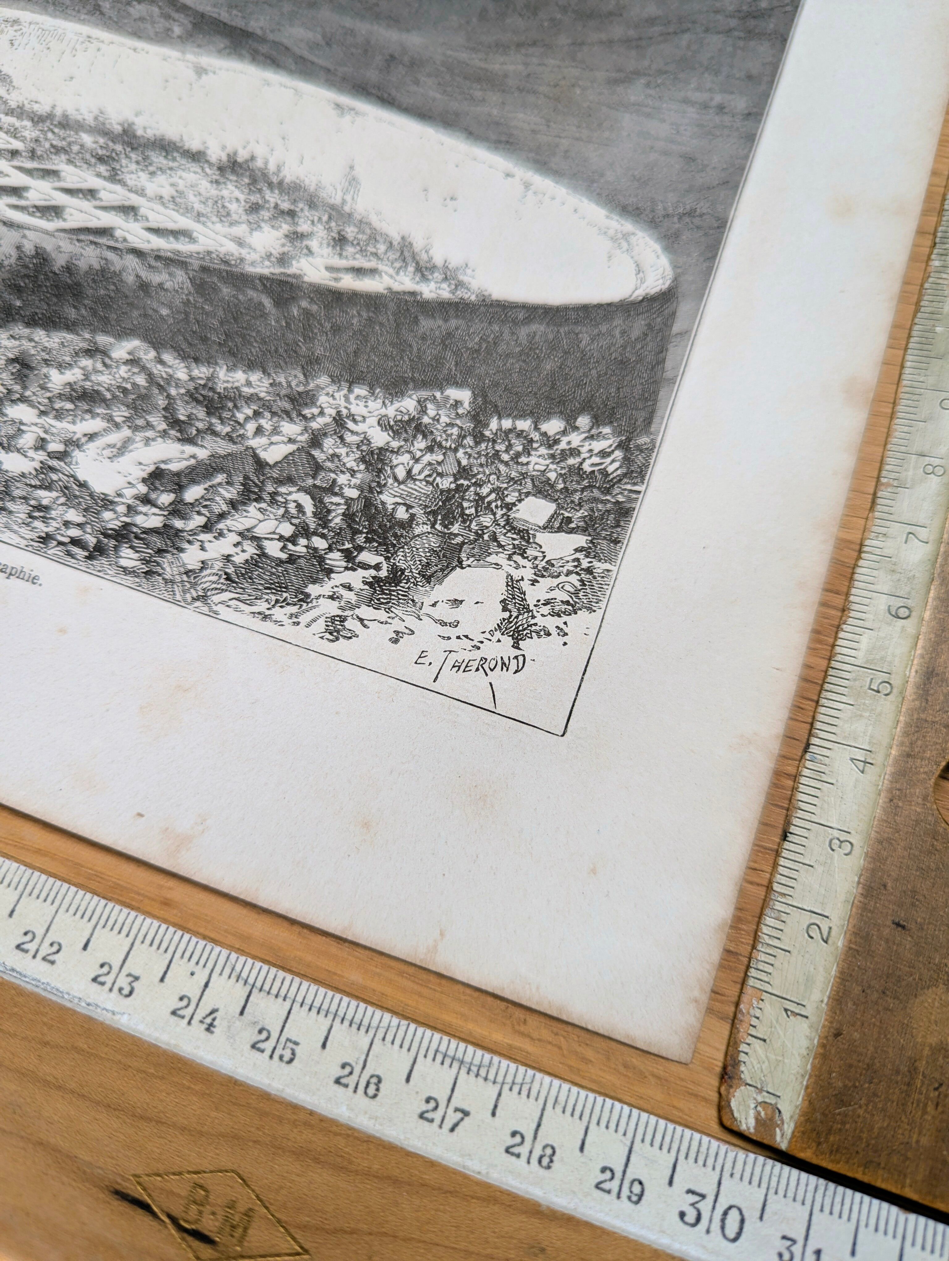 Gheber cemetery near Tehran, Iran. Printed in 1866.