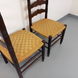 Pair of vintage Arts & Crafts chairs in the style of Antonio Calligaris in oak wood and rope from the 1970s.