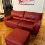 Ensemble canapé cuir convertible et repose-pied Natuzzi