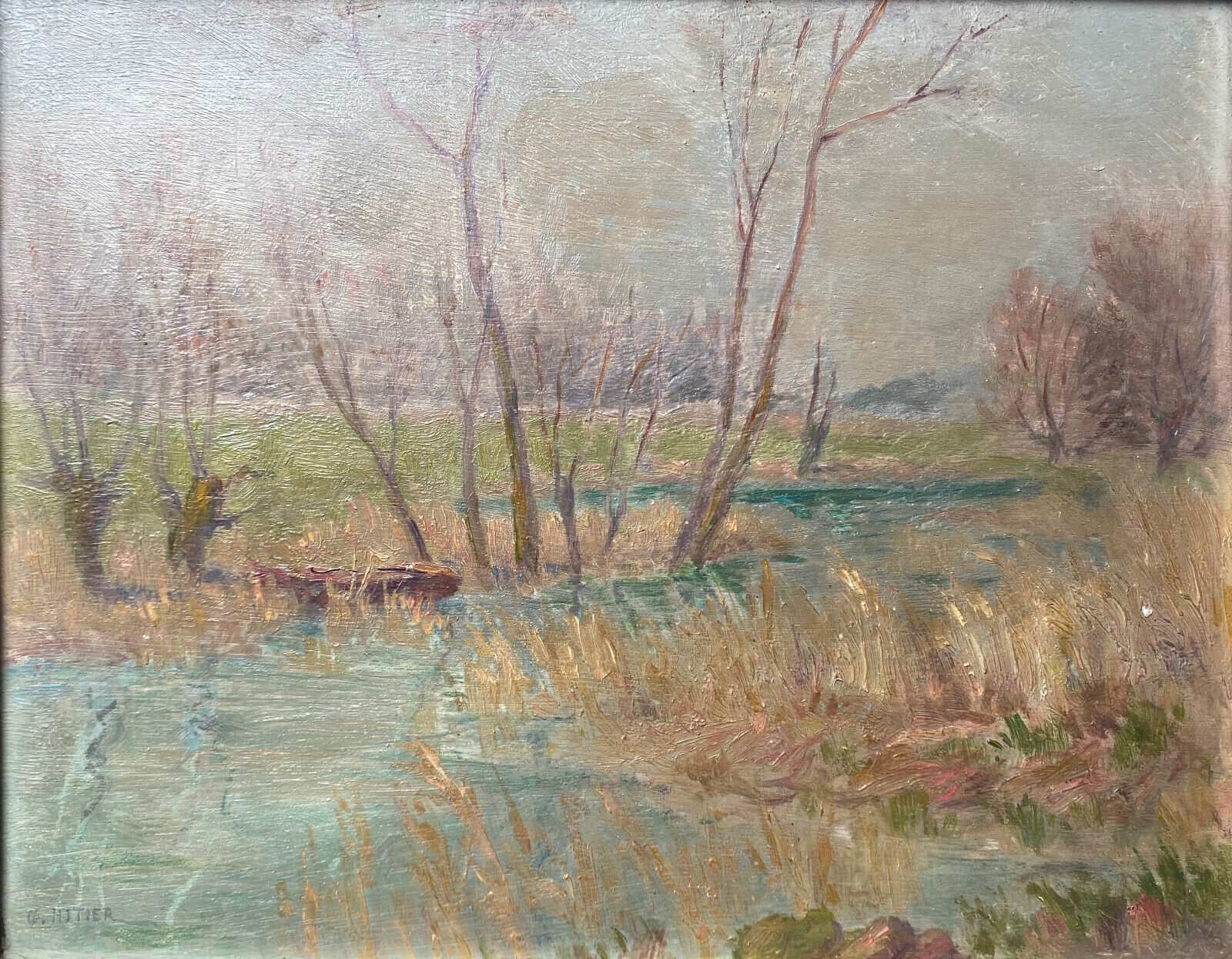 Painting "La Guenelle à Togny" (Marne) by Georges Hitier de Fismes (XIX-XX)