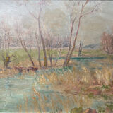 Painting "La Guenelle à Togny" (Marne) by Georges Hitier de Fismes (XIX-XX)