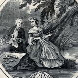 6 black dessert plates Old and Johnston Bordeaux 19th century astrology