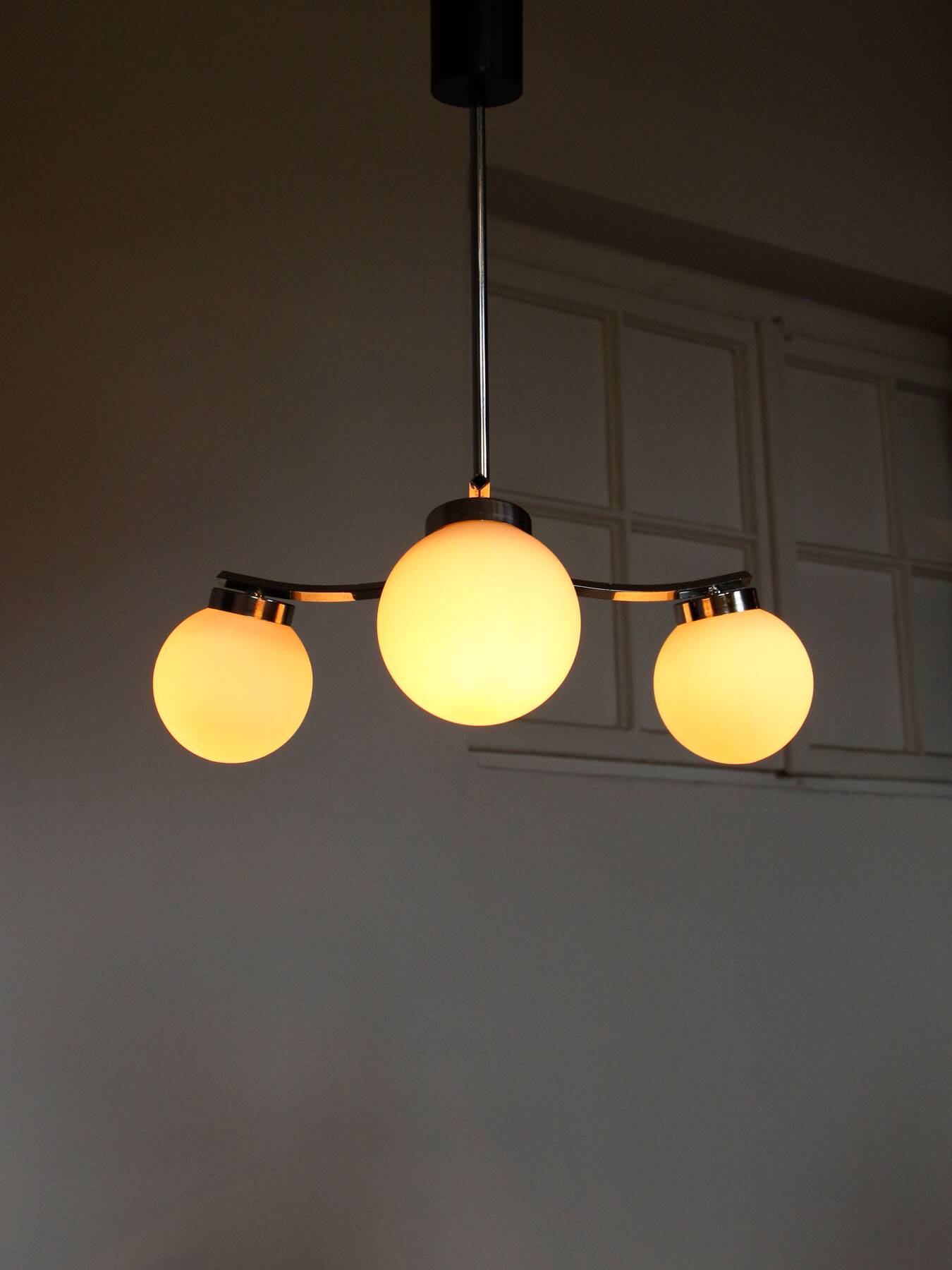 Mid-Century Italian Chrome and Opaline Chandelier