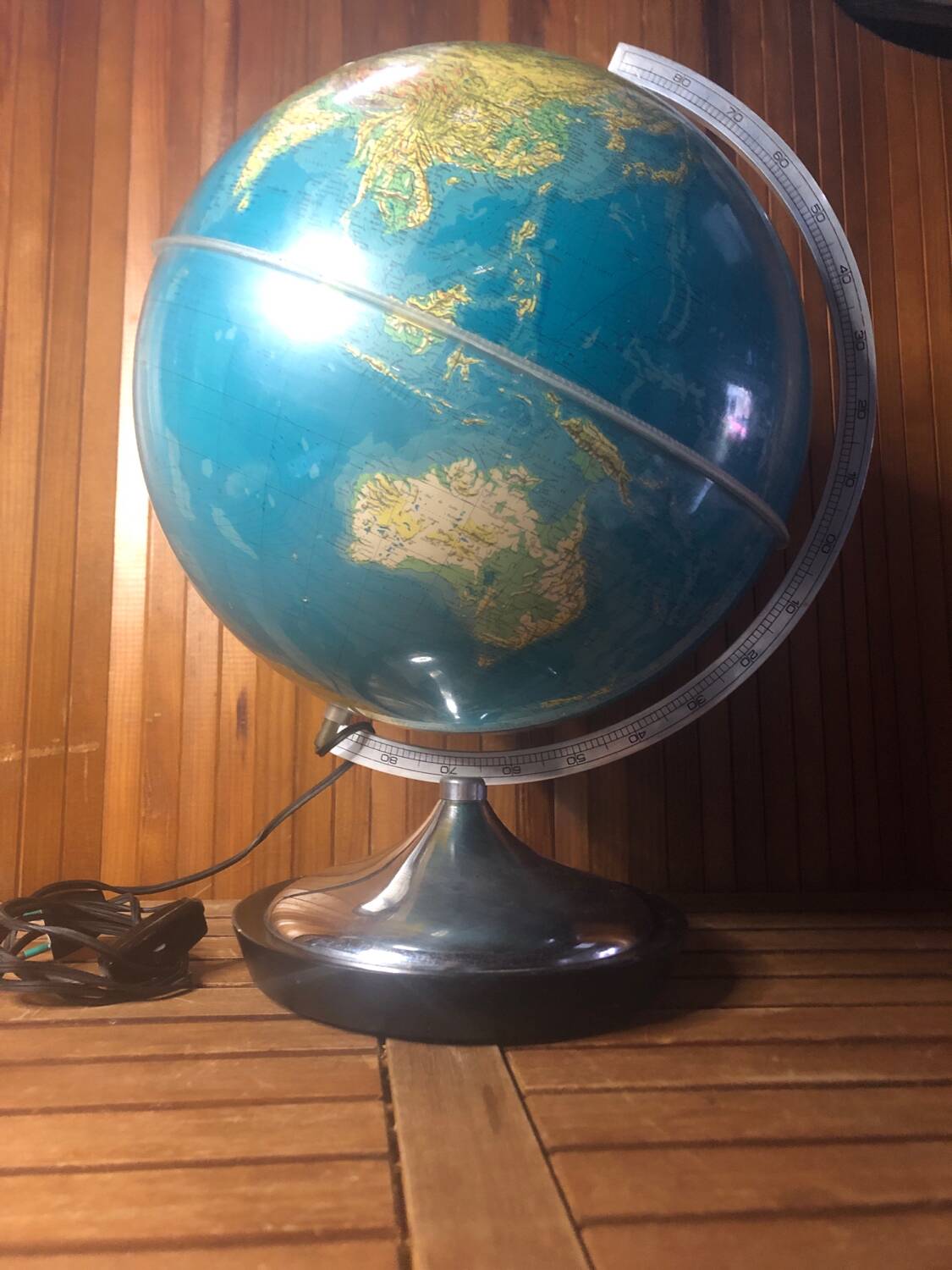 Old world map globe terrestrial grange batelière paris vintage #a356