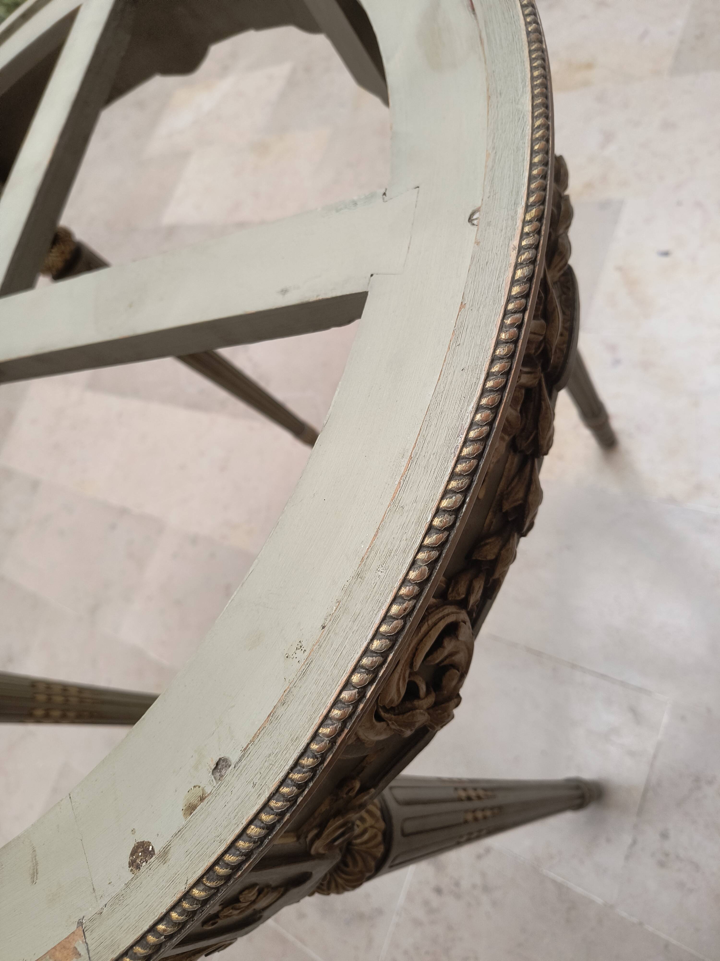 Louis XVI table with carved wood and Carrara marble.