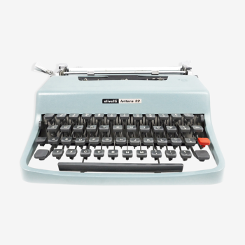 Machine à écrire Olivetti Lettera 32 bleue pastel Qwerty Anglais