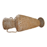 Large beige (wheat) woven wicker floor vase, Mid-Century style from the 1940s.
