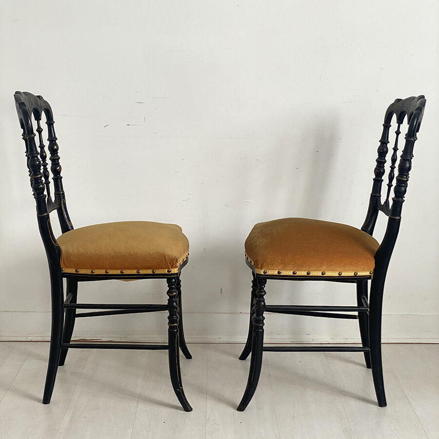 Pair of Napoleon III chairs called "Chiavari" in blackened wood