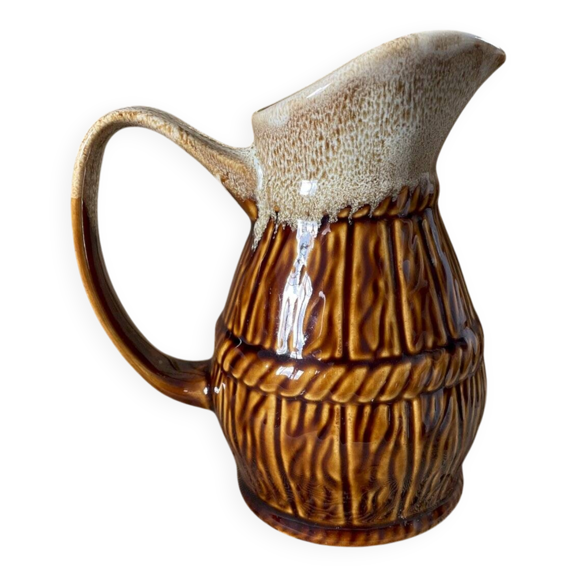 Ceramic barrel-shaped jug, height 17 cm.