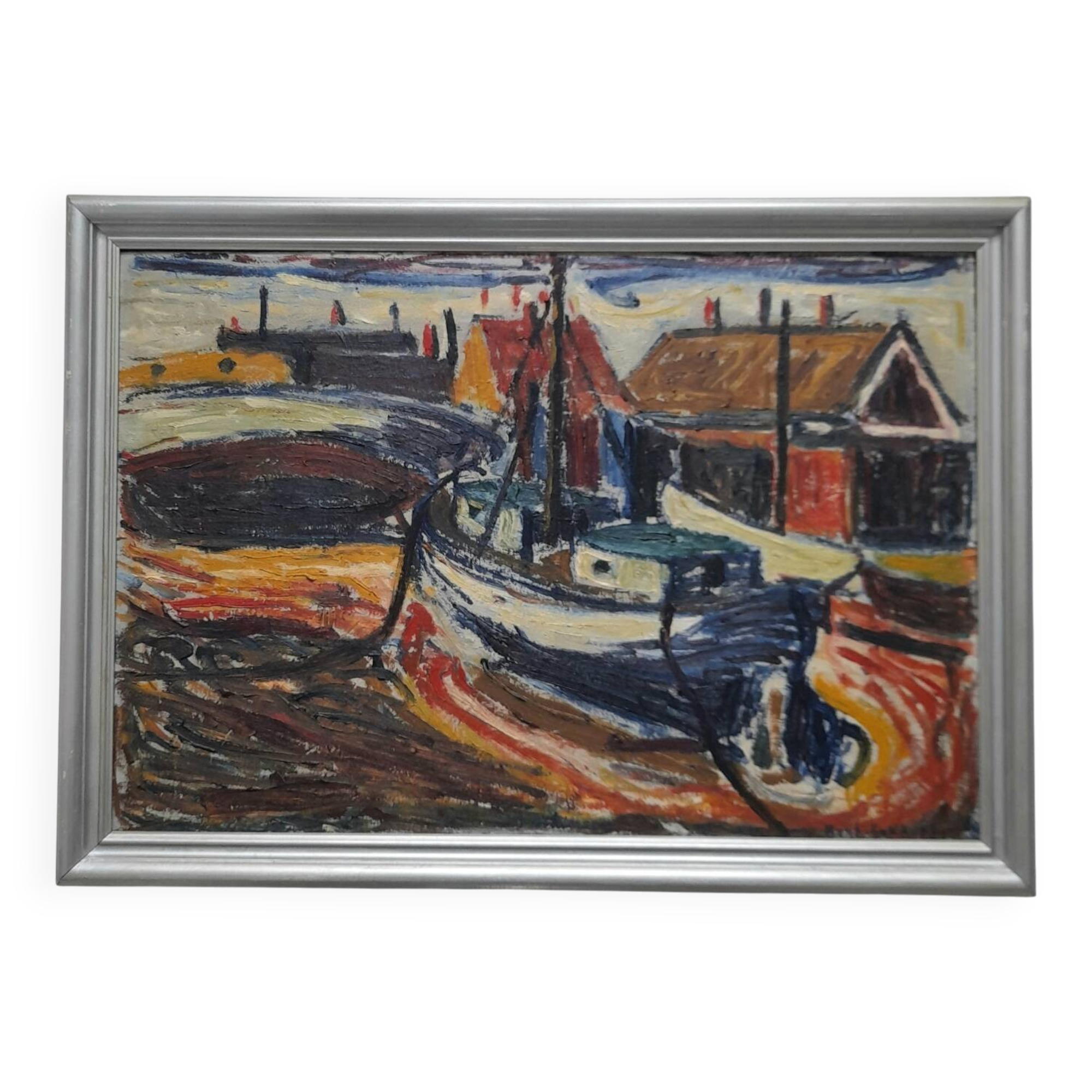 Expressionist painting boats by Bent Kokkenberg