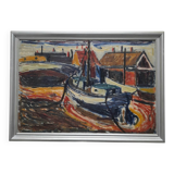 Expressionist painting boats by Bent Kokkenberg