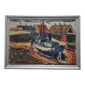 Expressionist painting boats by Bent Kokkenberg