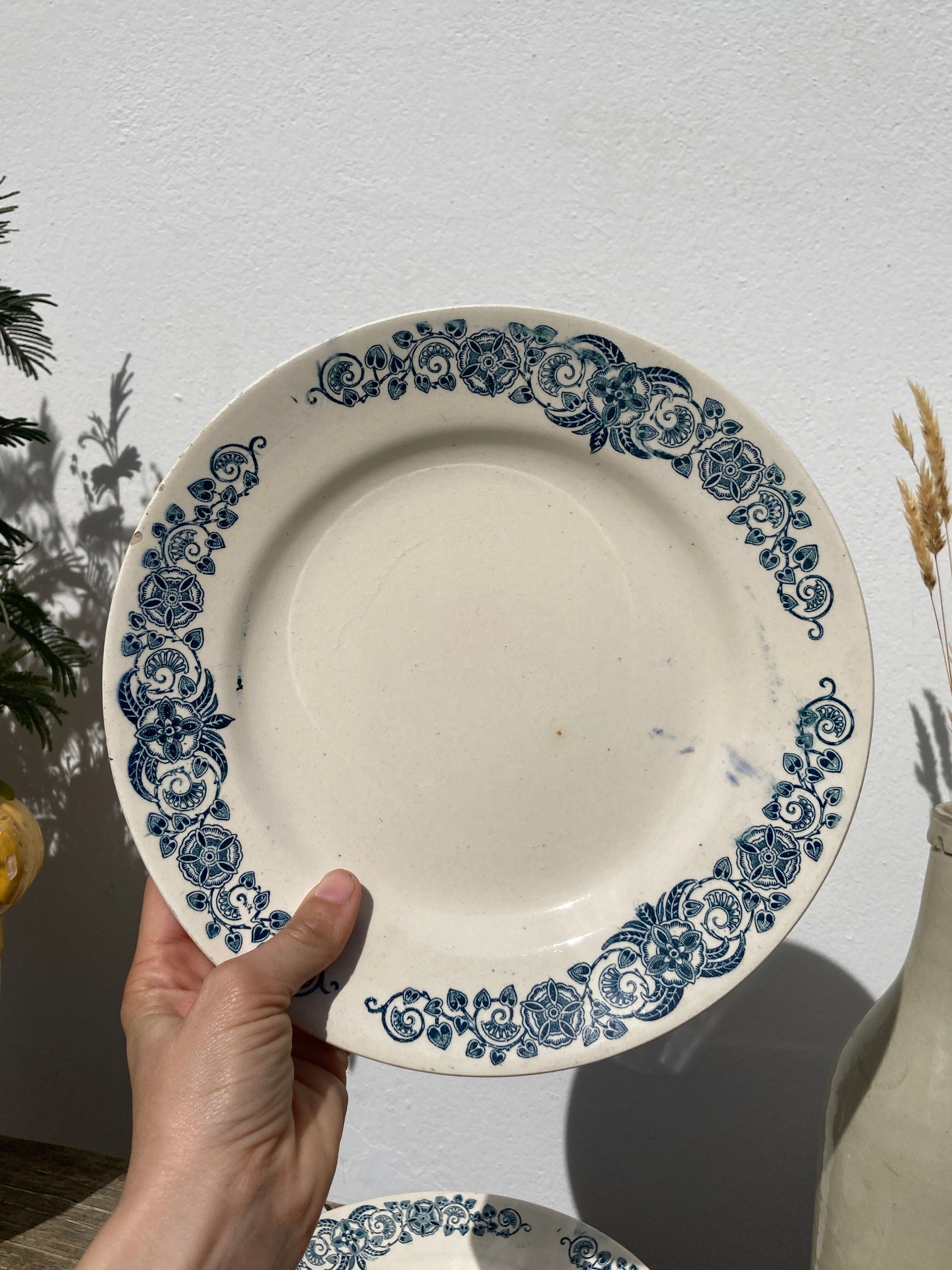 Set of 8 flat plates iron earth model Longchamp Alésia