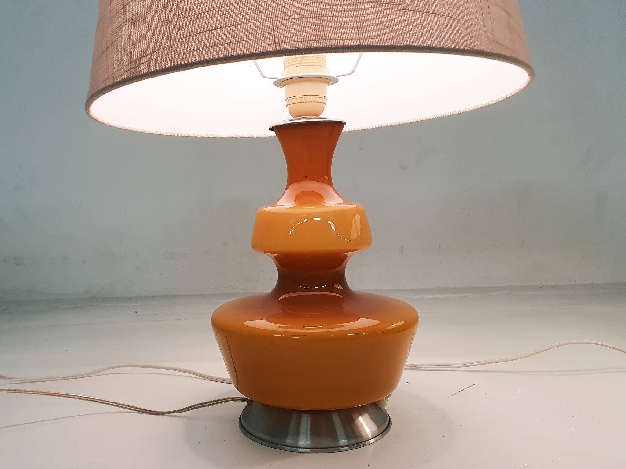 Set of two mid-century yellow glass table lights, Belgium 1960's