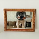 Miroir rectangulaire vintage en rotin tressé et bambou années 60/70