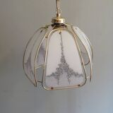 Gold metal pendant lamp and Murano glass panels by Eglo Leuchten Austria 1970