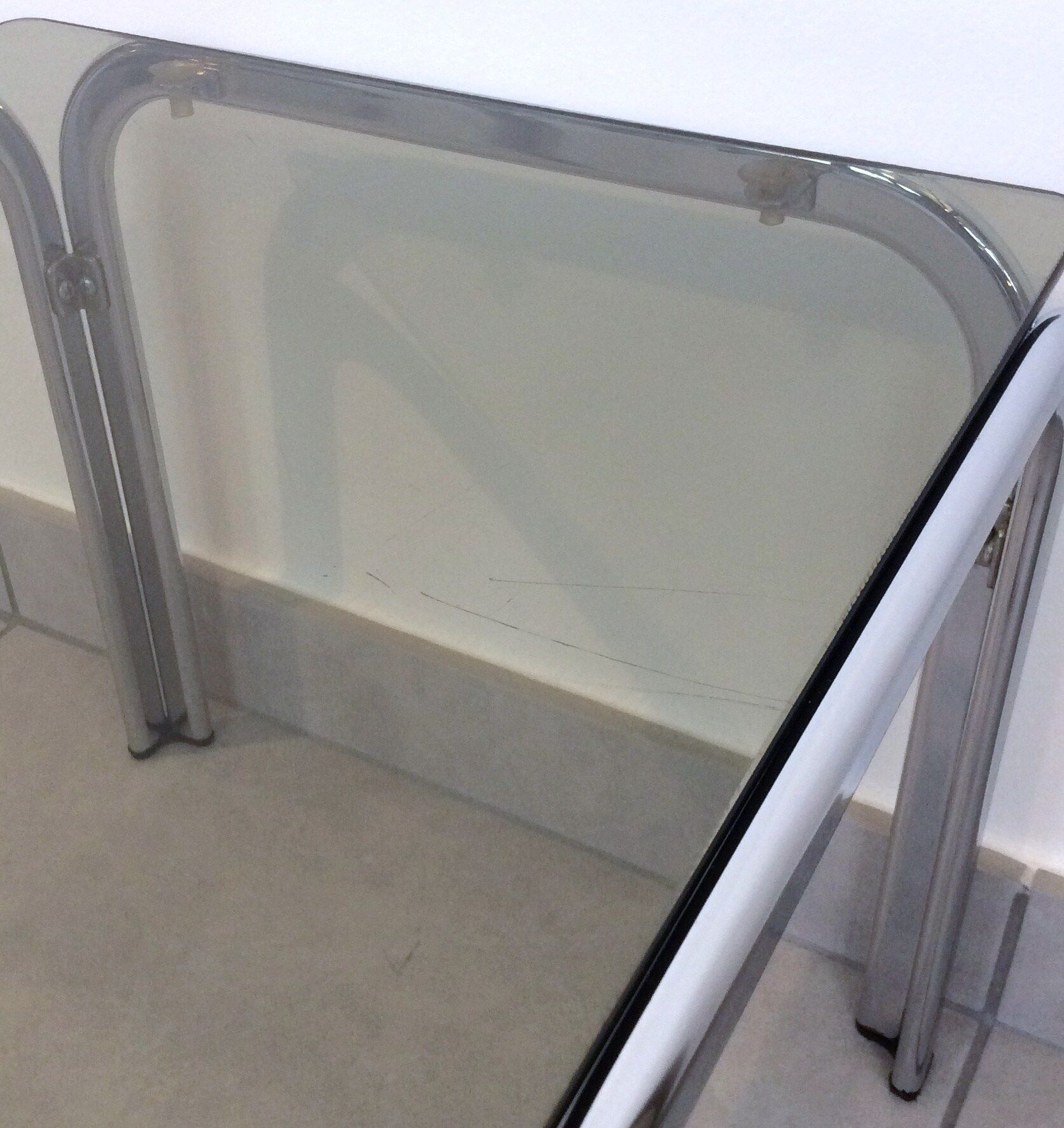 small coffee table glass and chrome 80s