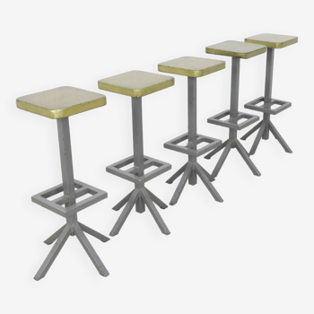 5 tabourets de bar vintage design industriel, 1970