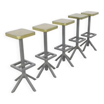 5 tabourets de bar vintage design industriel, 1970