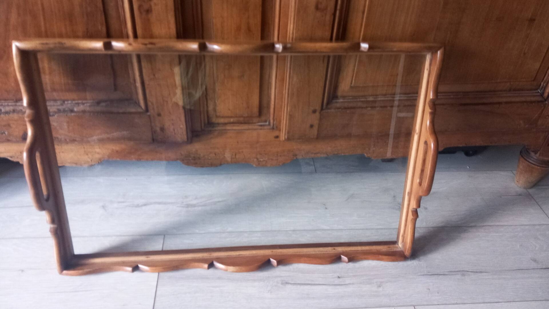 Grand plateau de service bois et verre années 50