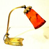 Art-nouveau lamp articulable bronze foot with glass paste shade muller lunéville