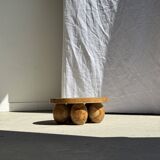 Mini minimalist stool with ball feet in teak H15 D35