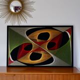 Large psychedelic design painting with multicolored stitch and thread from the 1970s