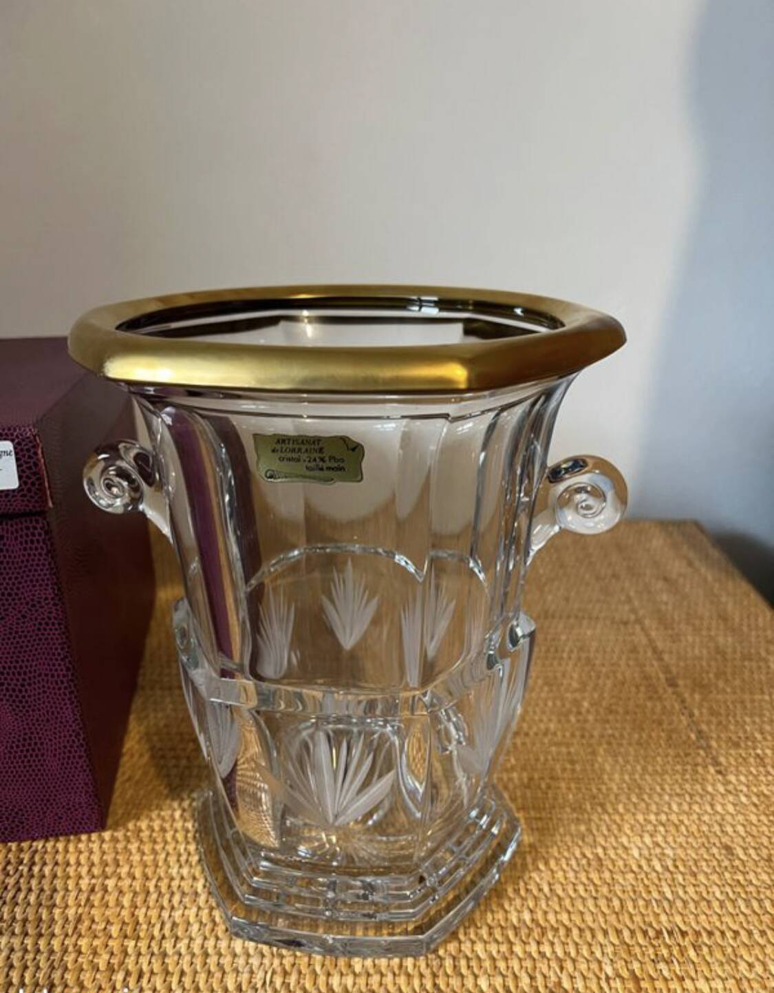 Lorraine crystal champagne bucket with 24 carat gold coating