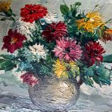 Painting - oil on canvas still life with dahlias