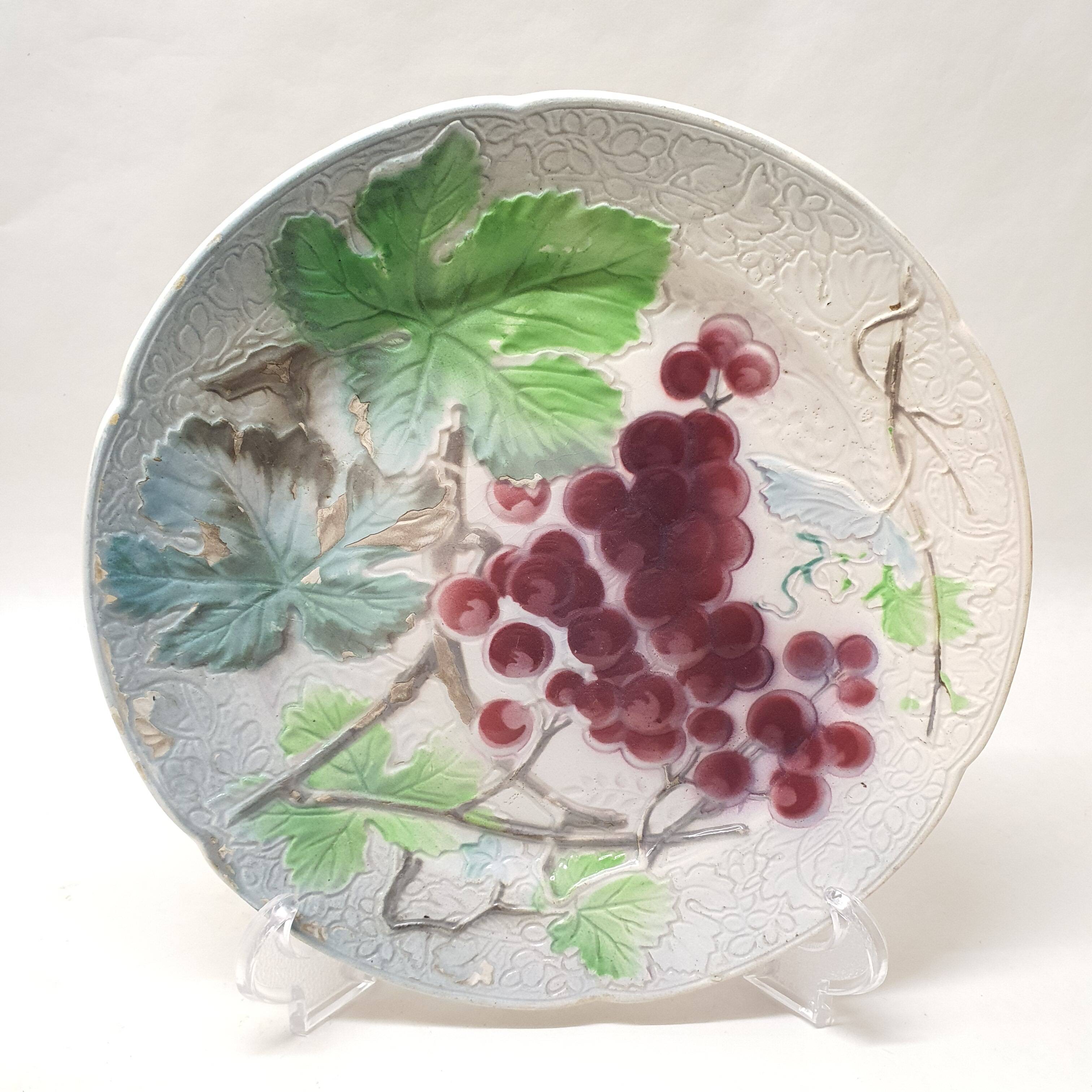 Decorative Plate Barbotine St Clément Made In France Vintage Grape Pattern