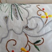 Tablecloth and 12 linen towels embroidery fine colorful flowers 255 x 170 - Old