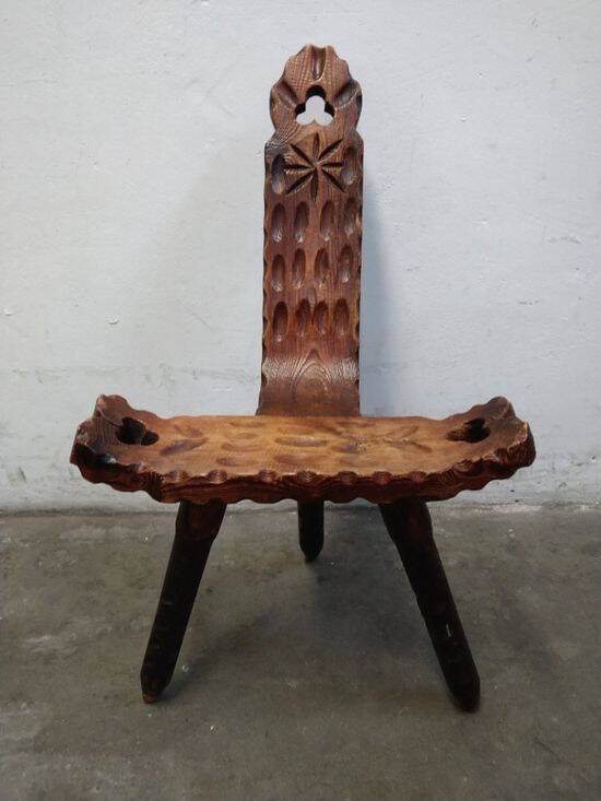 Vintage Spanish Wooden Chair and Stool from the 1970s